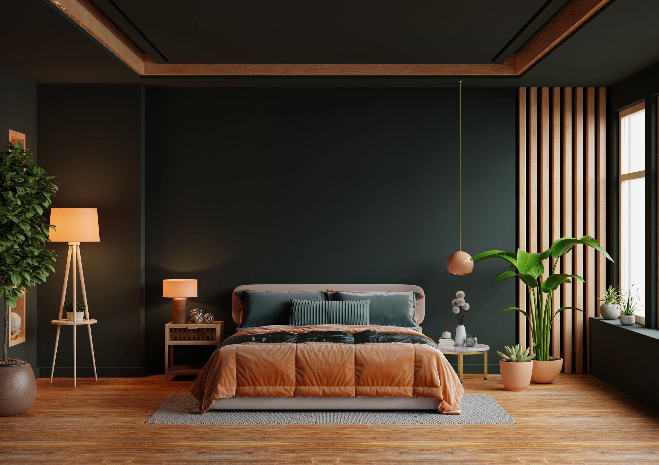 Luxury bedroom interior with warm tones